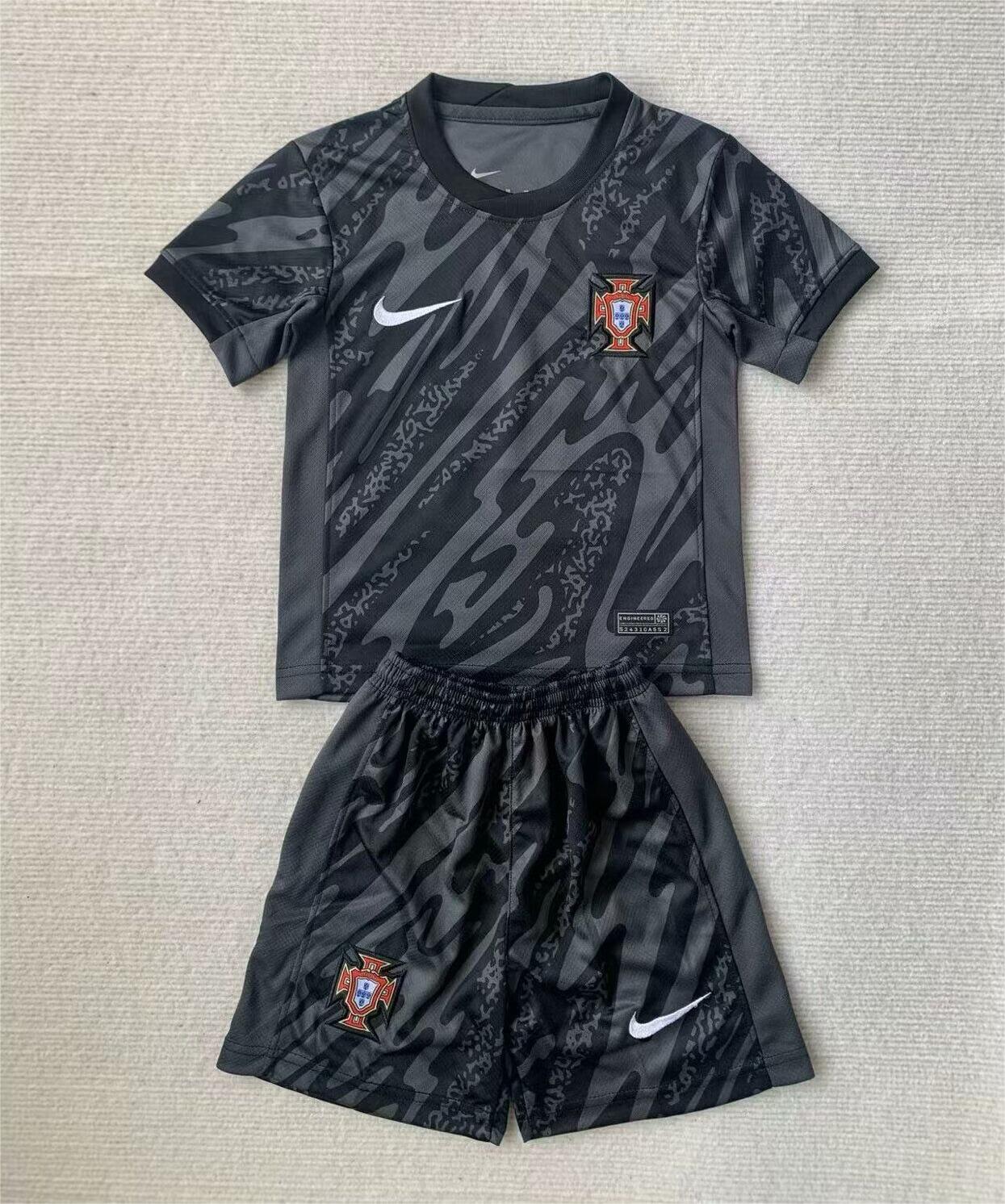 Kids-Portugal 2024 Euro GK Black Soccer Jersey